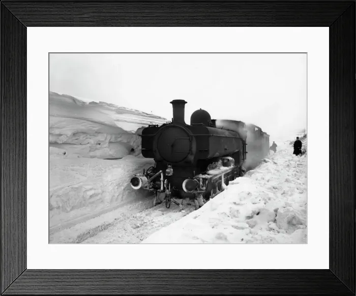 Framed Print : Print of Pannier Tank No. 7766, c. 1930s, a Steam Locomotive Stuck in Snow Framed Print : Print of Pannier Tank No. 7766, c. 1930s, a Steam Locomotive Stuck in Snow