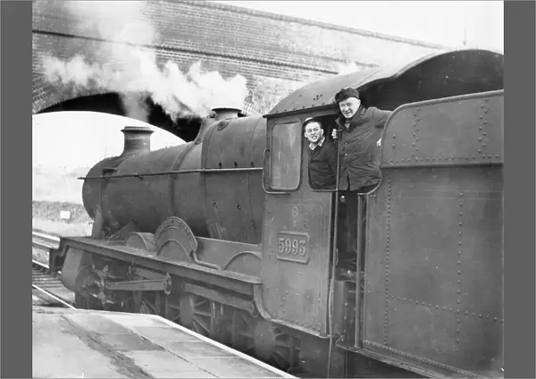 Locomotive No. 5993, Kirby Hall. With Driver Simms and Fireman Evans