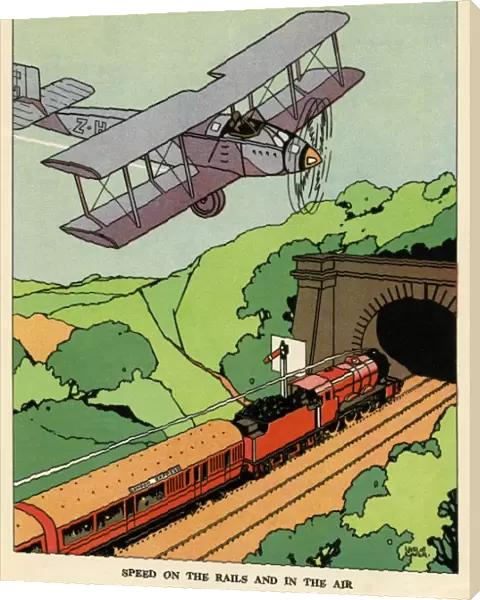 A biplane and a steam train