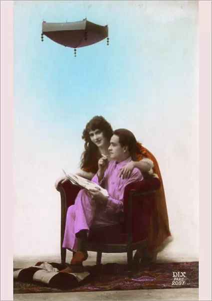 Very surreal French pair below a hanging lantern