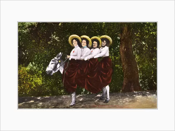 Four Queens on a Jack - Four Women riding a donkey