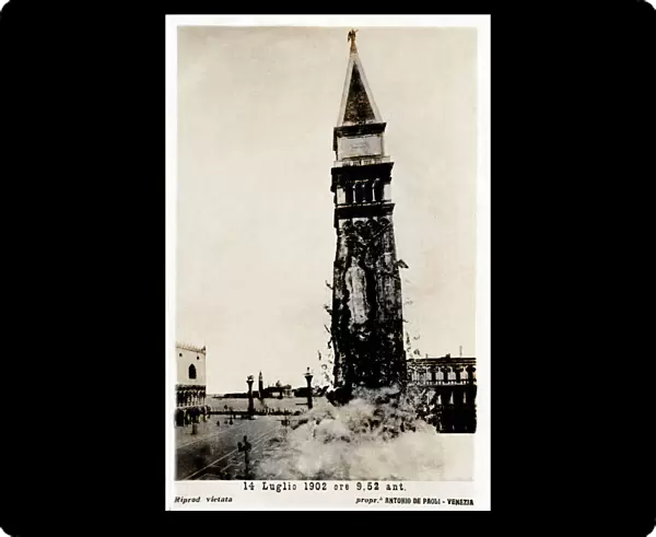 Collapse of the Campanile in St Marks Square, Venice, Italy