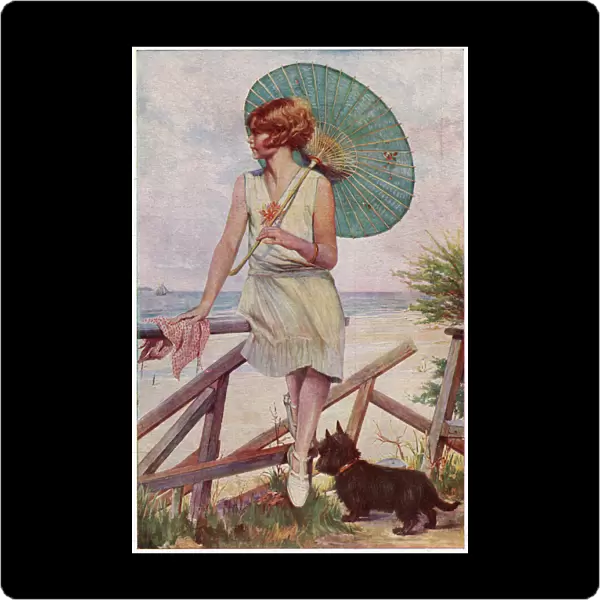 1920s woman relaxing by the sea