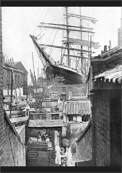 A windjammer looming over a London street