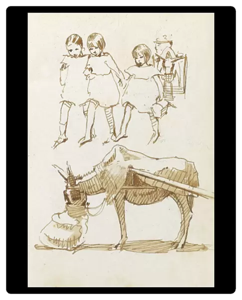 Sketches of children and donkey