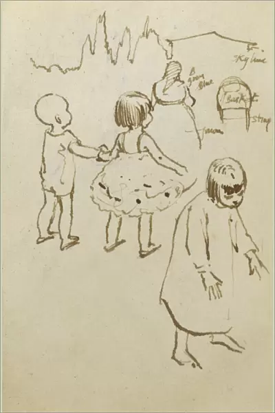 Sketch of children and woman
