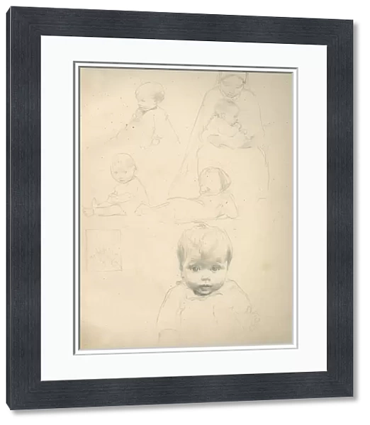 Pencil sketches of babies and a mother