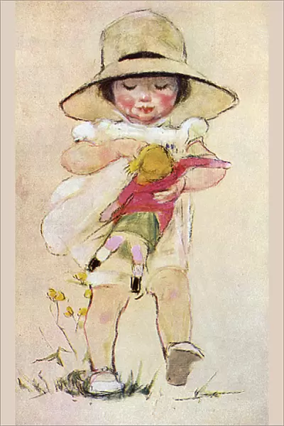 Little girl with doll by Muriel Dawson
