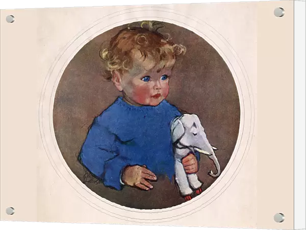 Little child with white elephant toy by Muriel Dawson