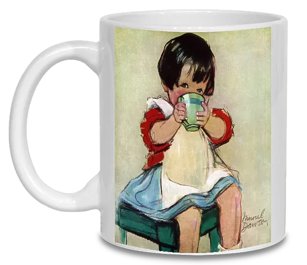 Little girl drinking from a cup by Muriel Dawson