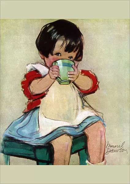 Little girl drinking from a cup by Muriel Dawson