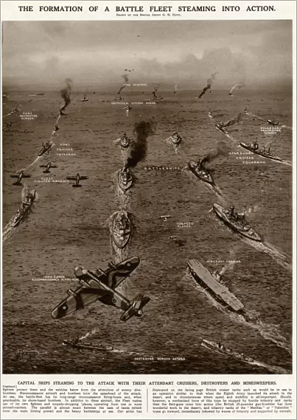 Battle fleet going into action by G. H. Davis