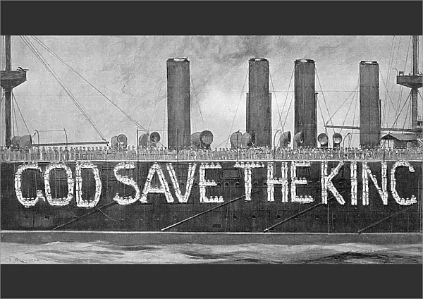 God Save the King in living letters on HMS Terrible