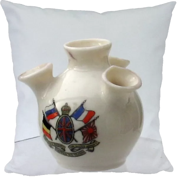 Crested china miniature posy vase with flags of the Allies
