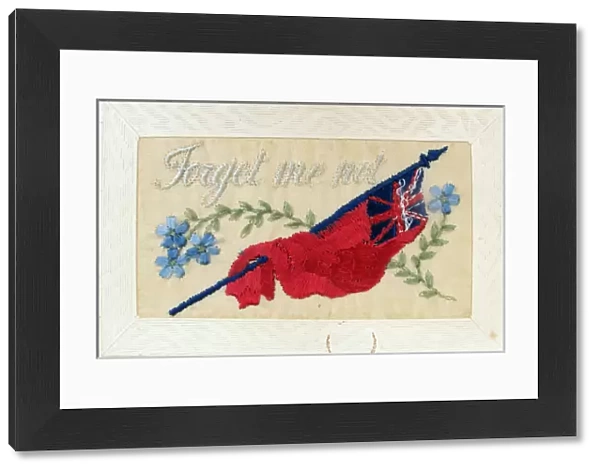 Silk postcard showing Union Jack - Forget Me Not