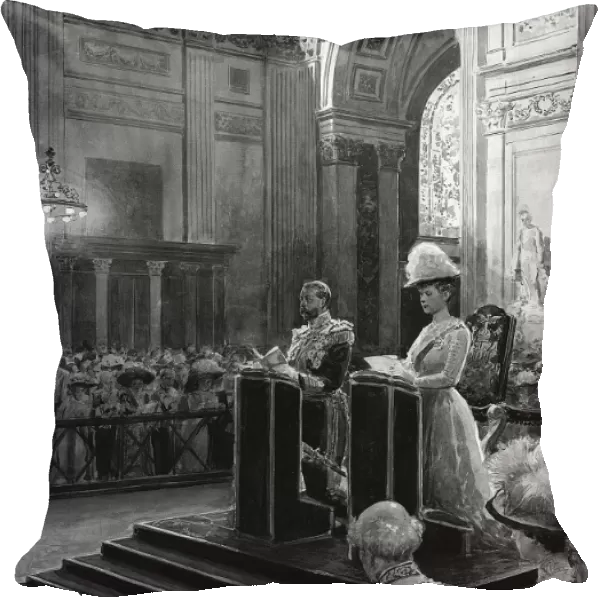 King George V and Queen Mary kneeling in church