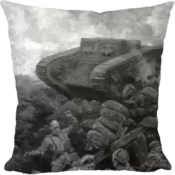 German soldiers fleeing from a firing tank, WW1