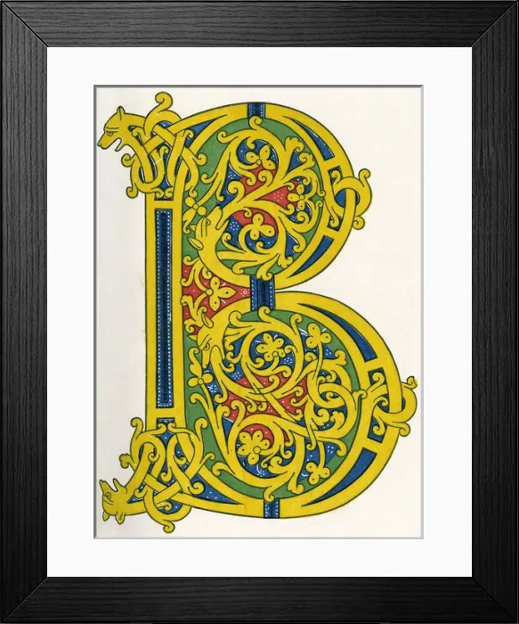 Framed Print : Medieval Illuminated Letter B Print Framed Print : Medieval Illuminated Letter B Print