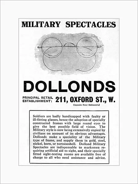 Dollonds military spectacles advertisement, WW1
