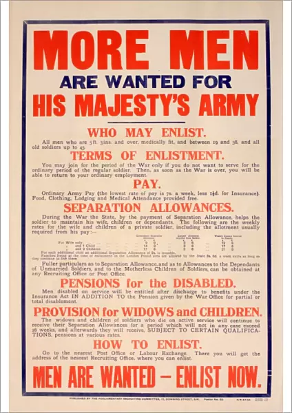 WWI Poster, More Men are wanted for His Majestys Army