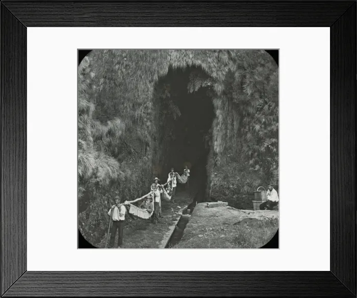 Framed Print : Black and White Print of Levada Tunnel, Madeira circa 1890s Framed Print : Black and White Print of Levada Tunnel, Madeira circa 1890s