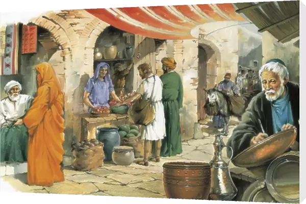 Middle Ages in Spain. Market scene