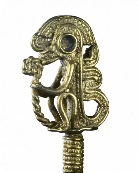 Pinhead with mythological figure. Pre-Columbian