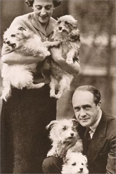 Owen Nares, actor, with Yorkshire terriers