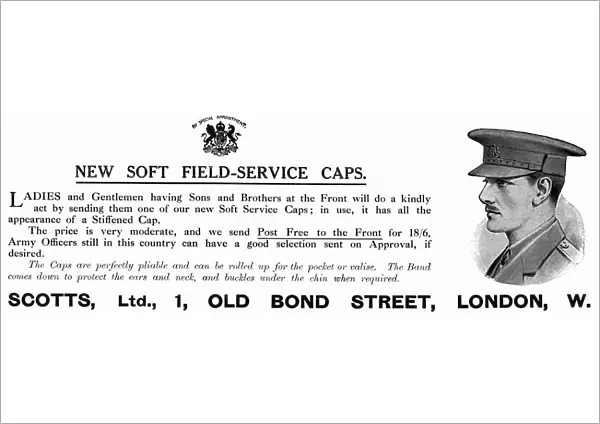 Scotts advert for soft field service caps, WW1