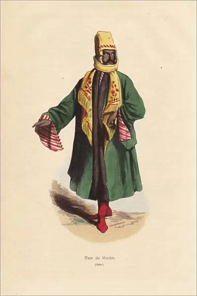 Man from Mardin, Turkey, in embroidered scarf, cape, boots