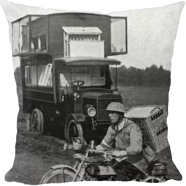 Pigeons and their motor lorry home at the front, WWI