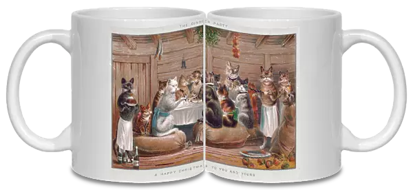 Cats enjoying a dinner party on a Christmas card