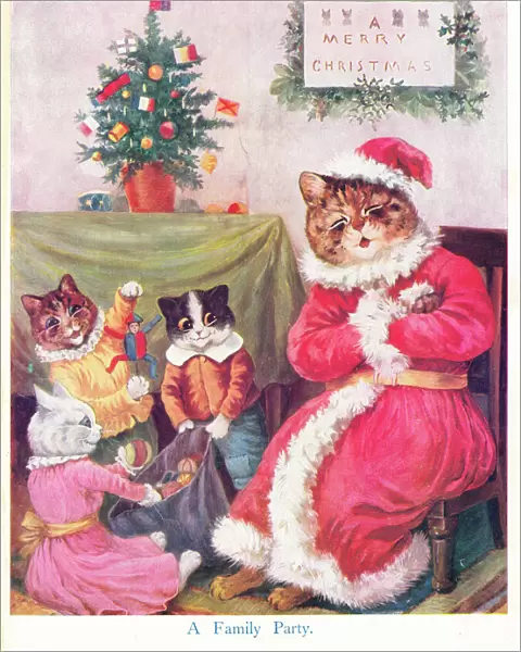 Cats enjoying a party on a Christmas card