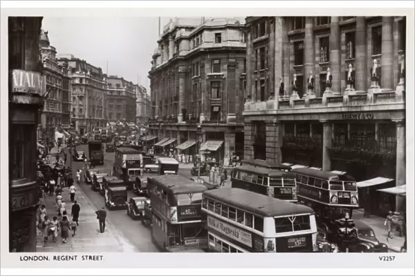 View of Regent Street, London, with heavy traffic