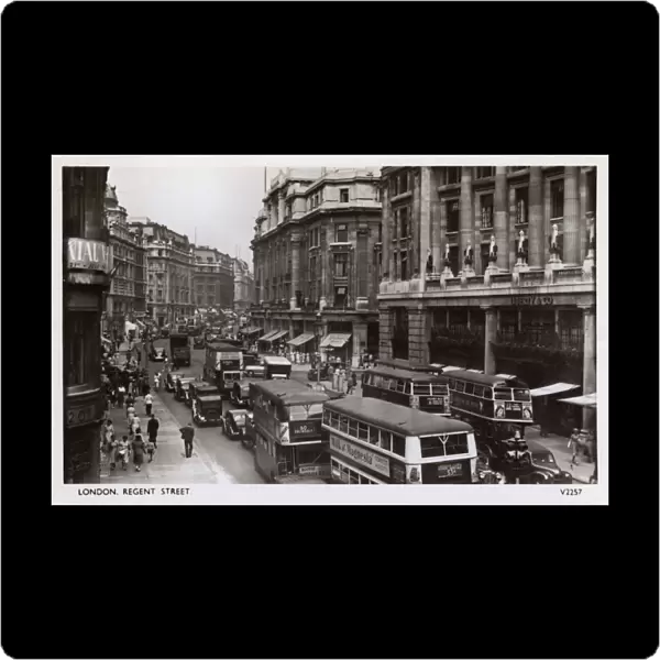 View of Regent Street, London, with heavy traffic