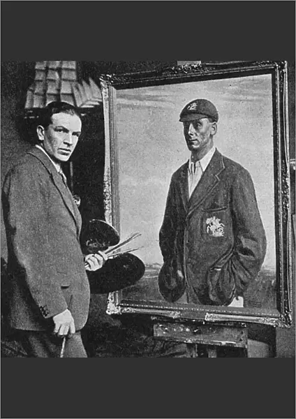 Smithson Broadhead with his portrait of Jack Hobbs