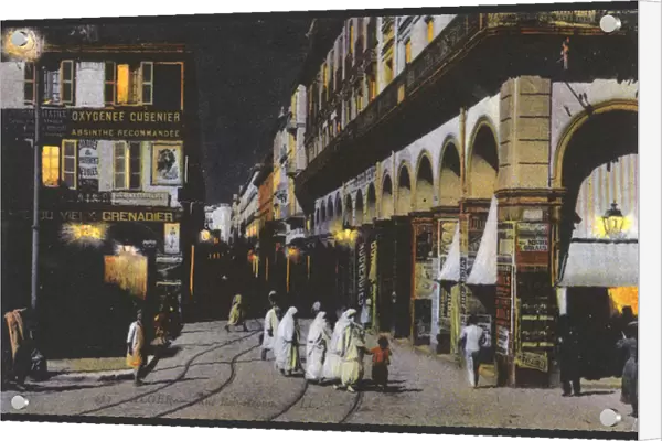 Night scene in Rue Bab-Azoun, Algiers, Algeria