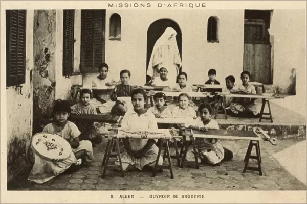 Arab children in an embroidery school, Algiers, Algeria