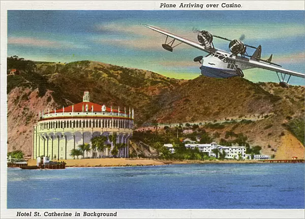 Plane arriving, Santa Catalina Island, California, USA