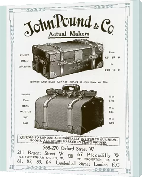Advert for John Pound & Co travel trunks 1912