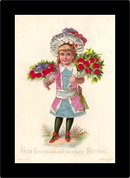 Girl with flowers on a fabric birthday card