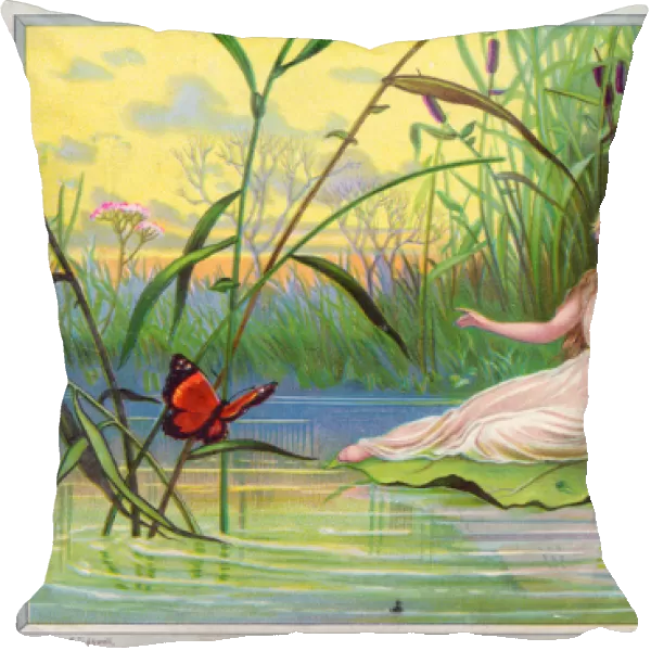 Fairy watching a butterfly on a greetings card