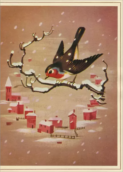 Christmas card, Robin on a branch