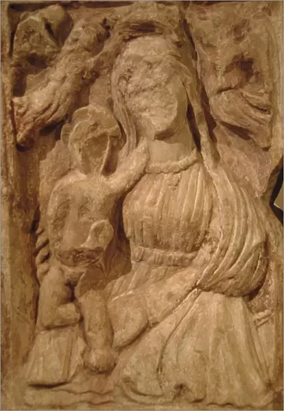 Byzantine Art. Greece. Virgin Dexiokratousa in stone. Holdin