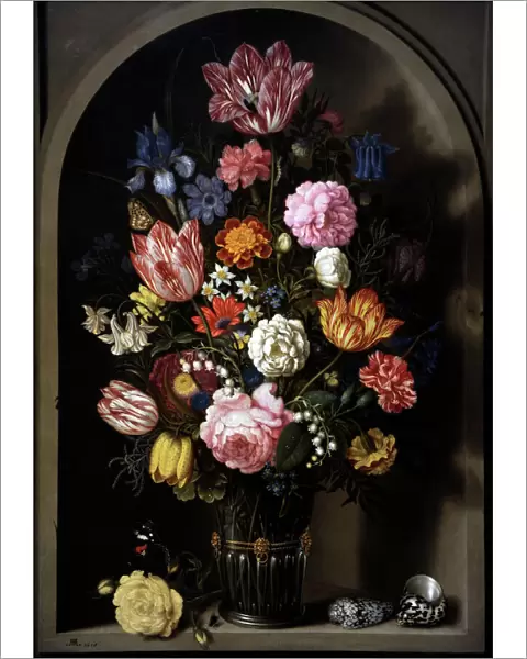 Bouquet of flowers in a stone niche, 1618, by Ambrosius Boss