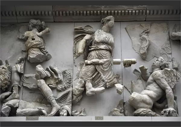 Pergamon Altar. Artemis and Leto fighting against Otos