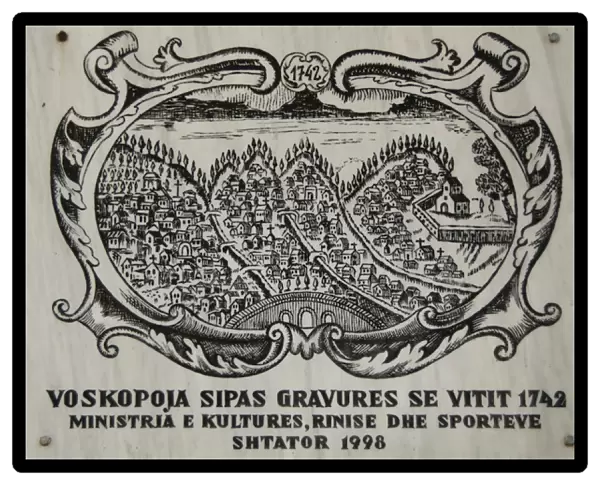 Placard depicting the city of Moscopole at 1742. Albania