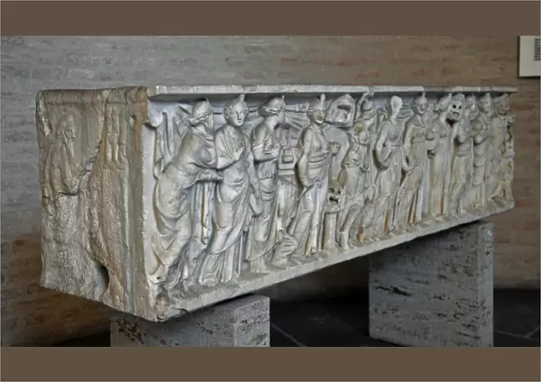 Roman sarcophagus. About 180 AD. Athena, Apollo and the nine