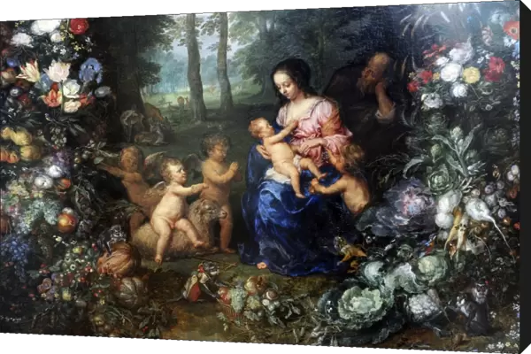 Holy Family on a garland of flowers and fruits, ca. 1620, by