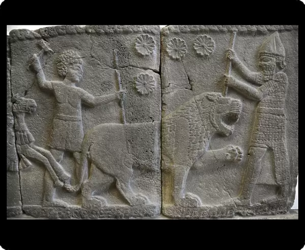 Hittite art. Orthostat. 8th century BC. Relief: Hunting a li